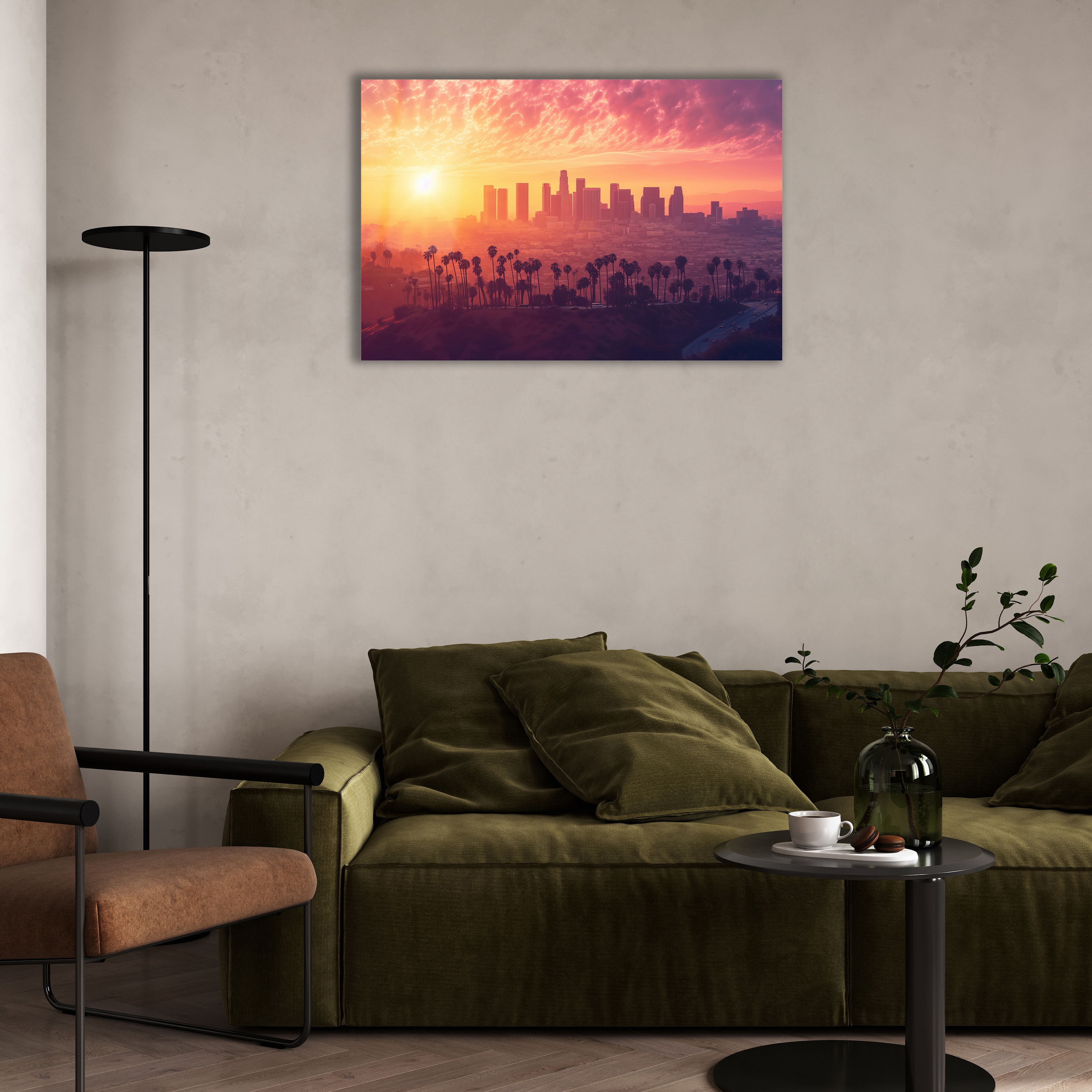 Los Angeles Gün Batımı Dijital Sanat Cam Tablo